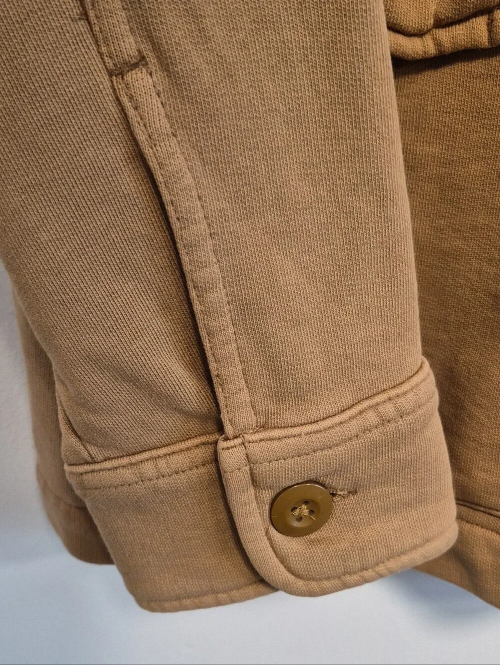 Mutual Weave French Terry Shacket Cotton Knit Jacket Shirt Utility Tan Mens Sz L